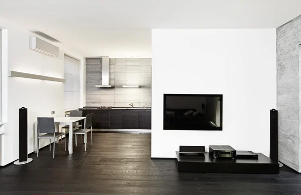 Moderno estilo minimalismo cozinha e sala de estar interior — Fotografia de Stock