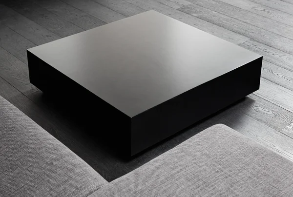 Tavolino quadrato nero, dettagli interni moderni Immagine Stock