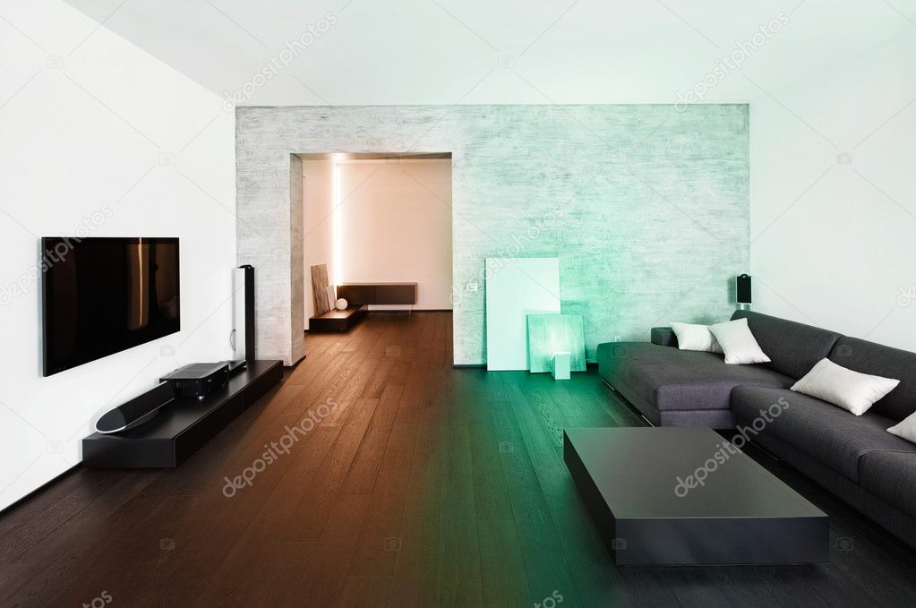 Modern minimalism style drawing-room and hall interior
