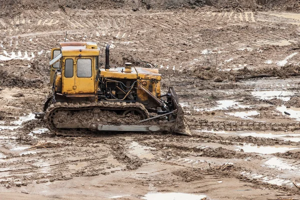 Bulldozer at building construction site — Stock Photo, Image