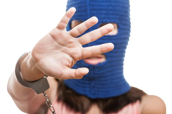 Woman in balaclava hiding face — Stock Photo, Image