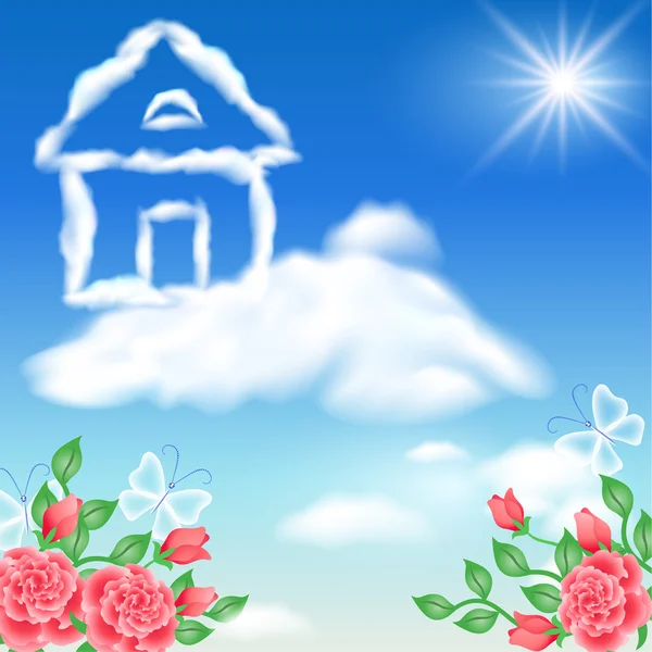 Nuvem casa no céu —  Vetores de Stock