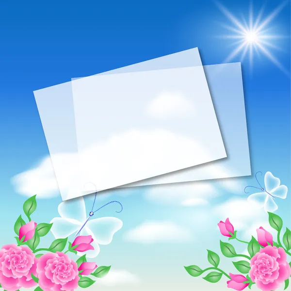 Χαρτί στα σύννεφα και τριαντάφυλλα — Διανυσματικό Αρχείο