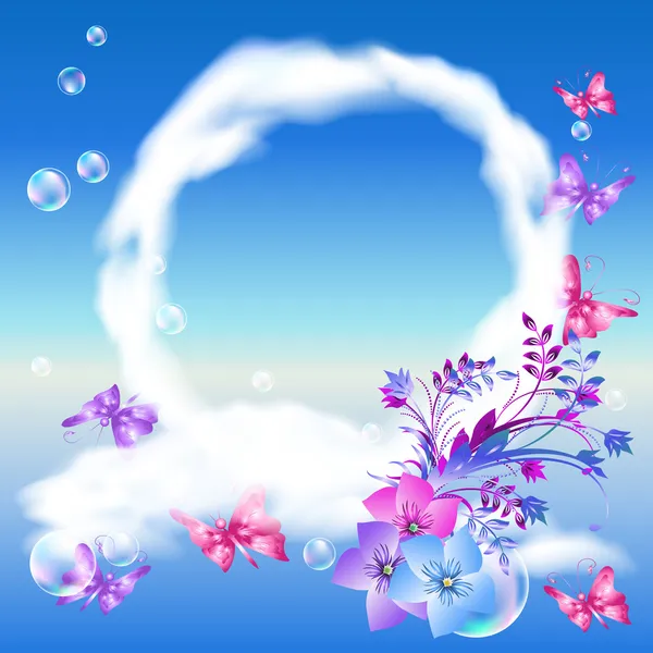 Nuages et papillons dans le ciel — Image vectorielle