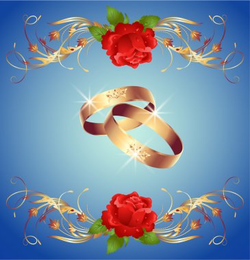 Wedding rings and red roses clipart