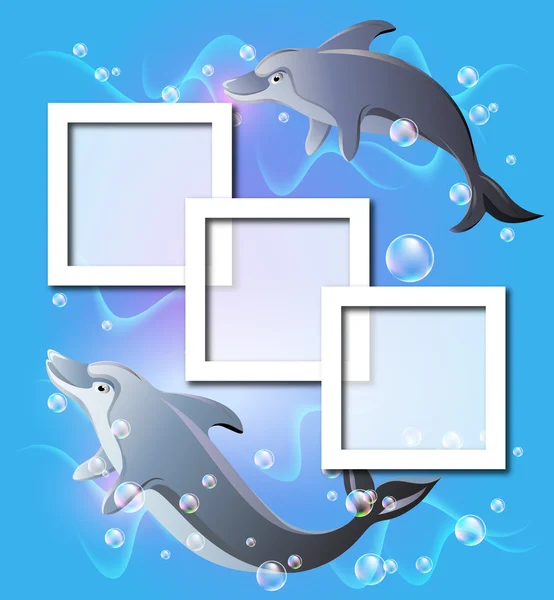 Photo frames and pair dolphins — Stock Vector
