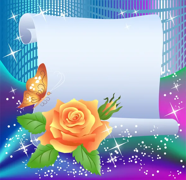 Magischer Hintergrund mit Papier und Rose — Stockvektor