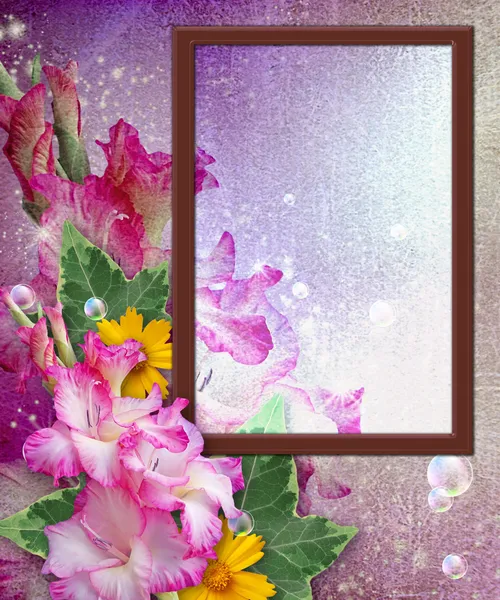 Photo frame with gladiolus — Stock Photo, Image