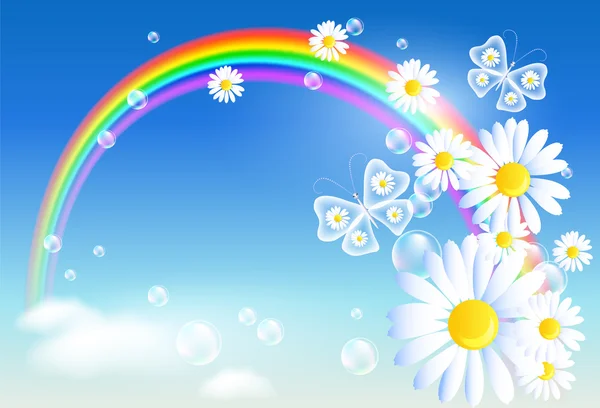 Rainbow and flowers — Stock Vector