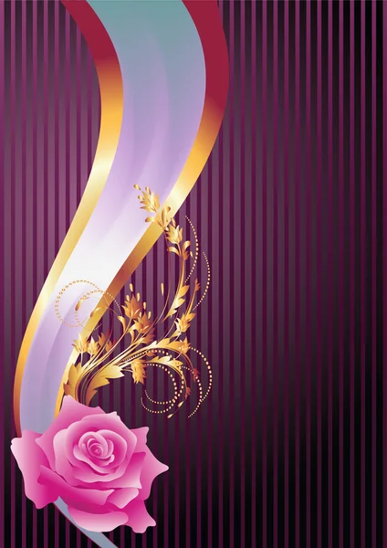 Golden ornament, rose and elegant ribbon