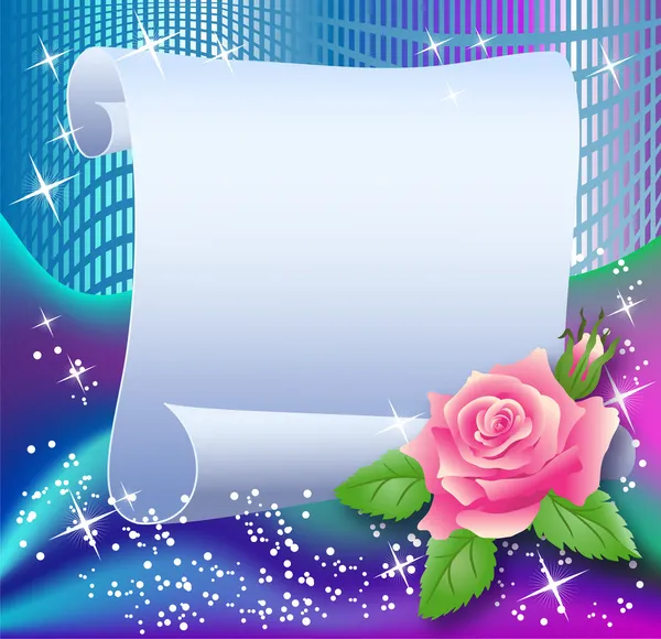 Magische achtergrond met papier en rose — Stockvector