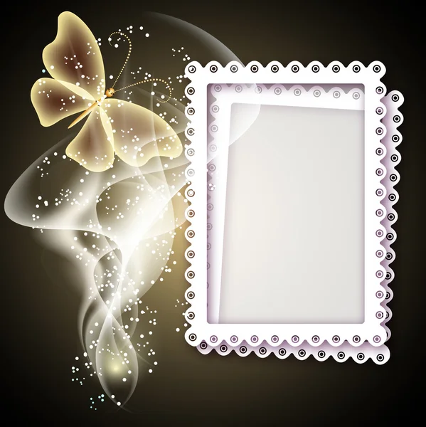 Background with photo frame, butterfy and smoke — Stock Vector