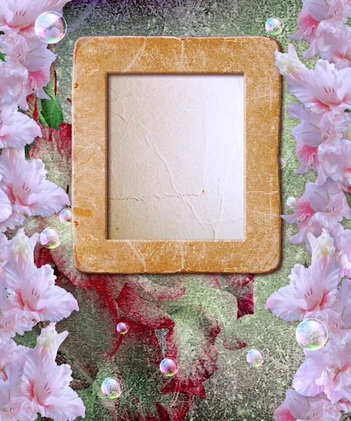 Photo frame with gladiolus — Stock Photo, Image