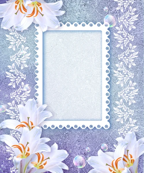 Lírio branco e quadro de ornamento com aberturas — Fotografia de Stock