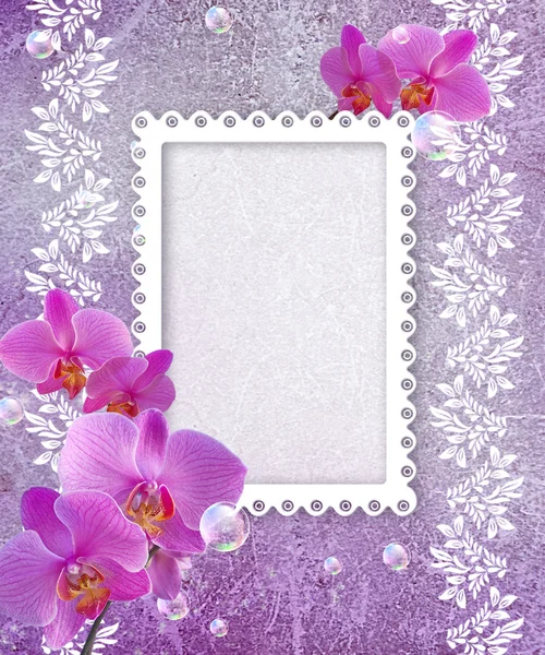Orchidea i ażurowe ramki — Zdjęcie stockowe