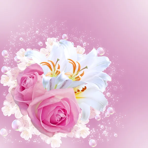 Rosen und Lilien — Stockfoto