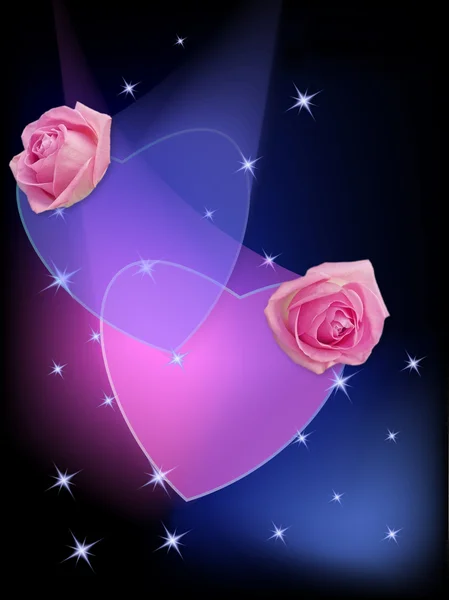 Zwei Herzen und Rosen — Stockfoto