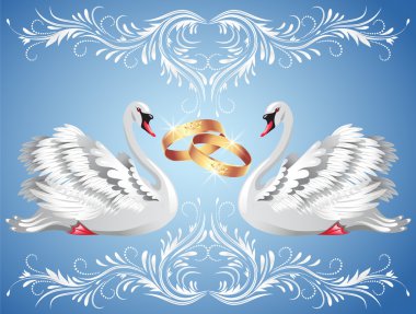 Wedding rings and two swans clipart