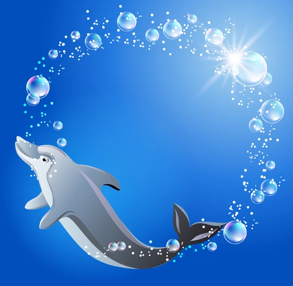 Dolphin and bubbles — Stock Vector