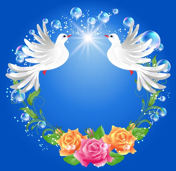 Deux colombes et roses — Image vectorielle
