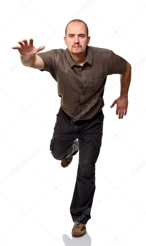 Caucasian Man With Cup In Running Pose Isolated Stock Photo, Picture and  Royalty Free Image. Image 14079787.