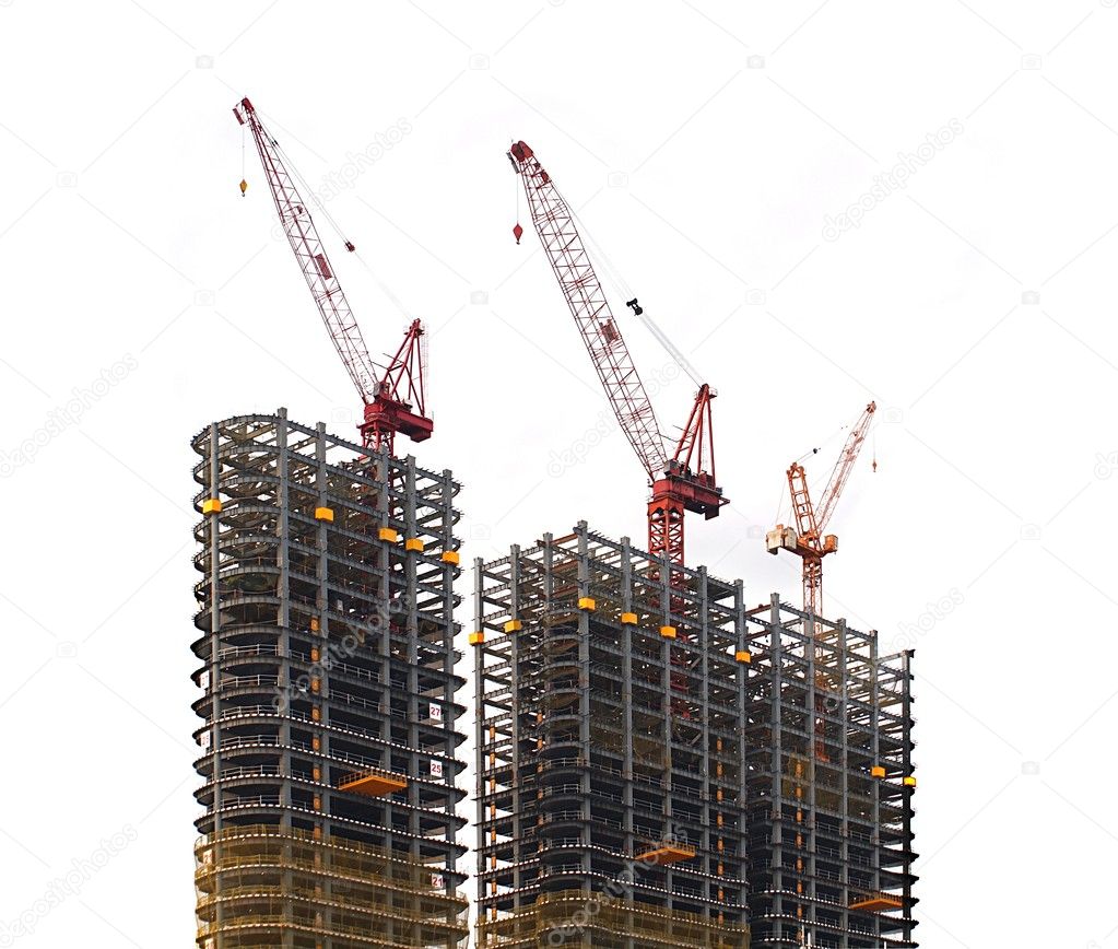 Three Modern Highrise Constructions with Cranes