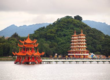 Pavilion and Pagodas at the Kaohsiung Lotus Lake clipart