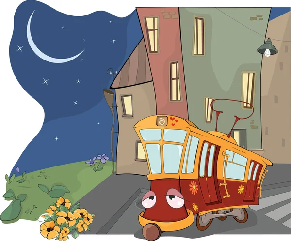 Сказка на усталом красном трамвае — стоковый вектор