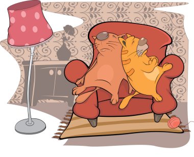 Cats friends sleep on a sofa. Cartoon clipart