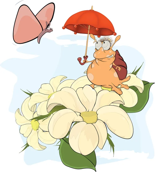 蜗牛和蝴蝶卡通 — 图库矢量图片