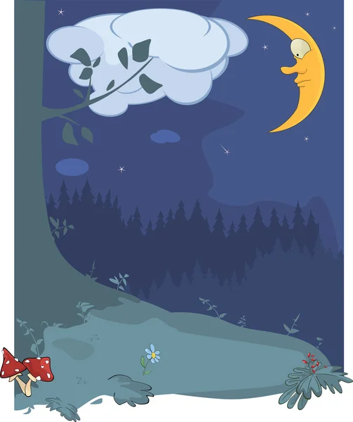 Paysage nocturne en bois — Image vectorielle