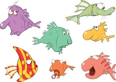 Deep water fish.Coral small fish. Cartoon clipart