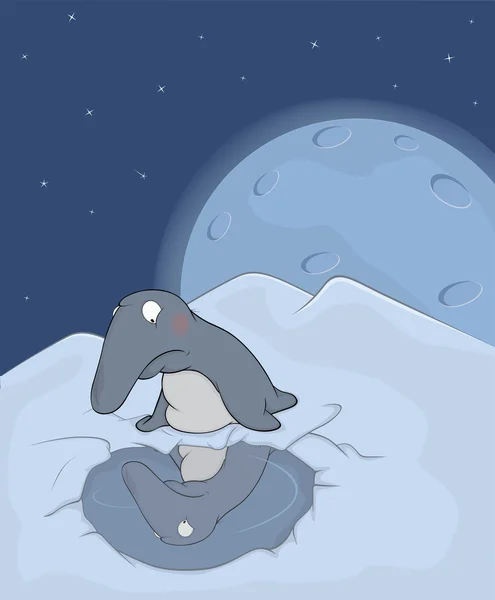 Conto de fadas em um pequeno desenho animado de pinguim — Vetor de Stock