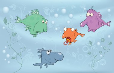 Cheerful small fishes in lake. Cartoon clipart