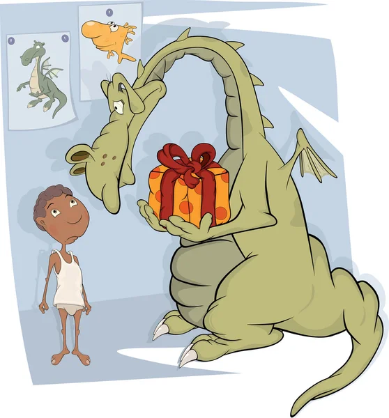El niño y el dragón. Caricatura — Archivo Imágenes Vectoriales