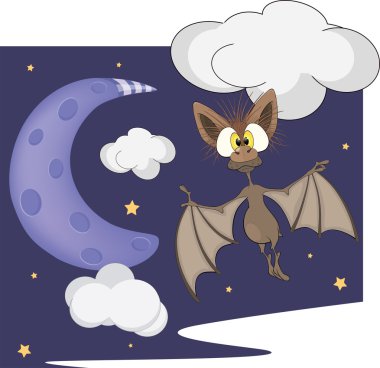 Bat and the moon cartoon clipart