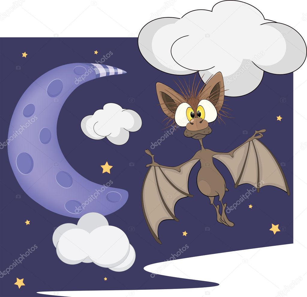 Bat and the moon cartoon