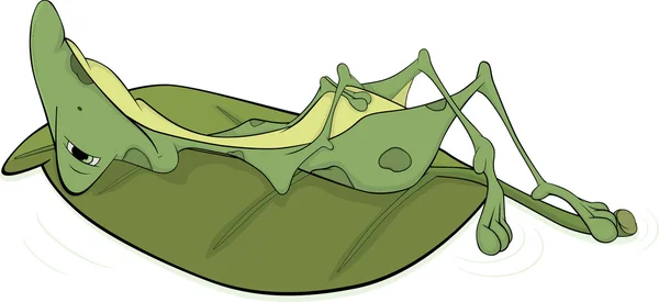 大きいの緑のカエル。漫画 — ストックベクタ