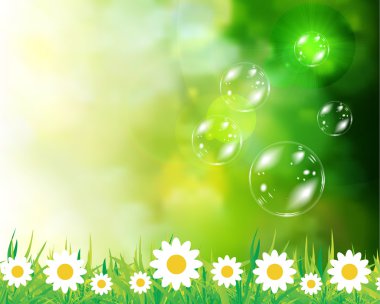 Soap bubbles on green natural background clipart