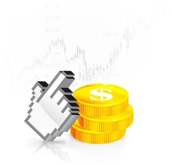 Een cursor met de munten — Stockvector