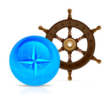 Steering wheel with Globe and compass clipart