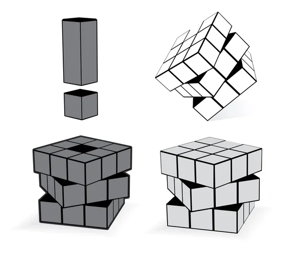 The Cube In Three Variation — Stock Vector