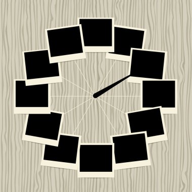 Creative clock design with photo frames clipart