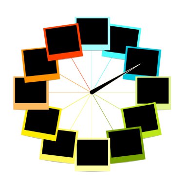 Creative clock design with photo frames clipart