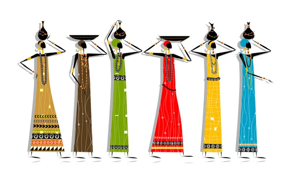 Этнические женщины с кувшинами для вашего дизайна — стоковый вектор