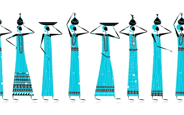 Etniska kvinnor med kannor, sömlös bakgrund för din design — Stock vektor