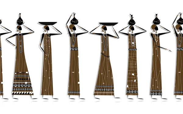 Femmes ethniques avec des cruches, fond sans couture pour votre conception — Image vectorielle