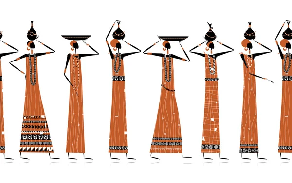 Етнічні жінки з глечиками, безшовний фон для вашого дизайну — стоковий вектор