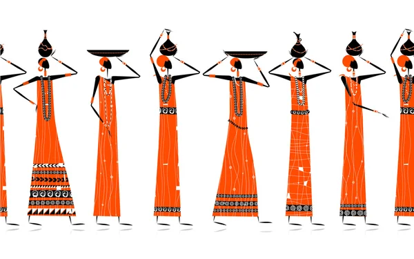 Femmes ethniques avec des cruches, fond sans couture pour votre conception — Image vectorielle