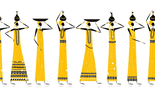 Этнические женщины с кувшинами, бесшовный фон для вашего дизайна — стоковый вектор